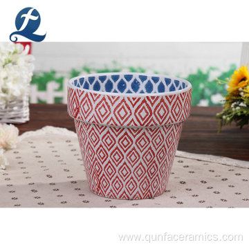 Custom Striped Double Color Ceramic Planters Flowerpots